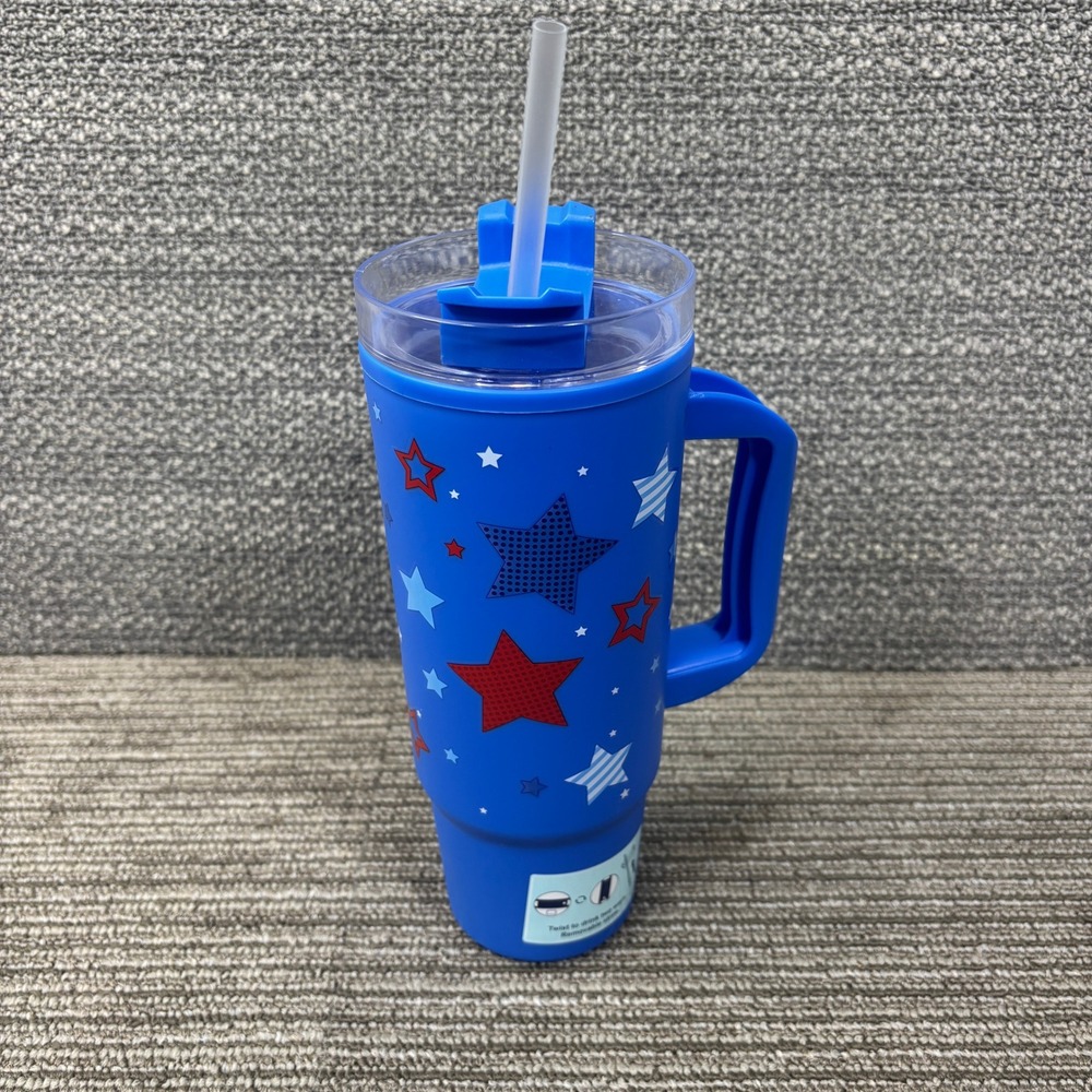 Greenbrier Tumbler Blue Star Patriotic Travel Cup with Handle Straw